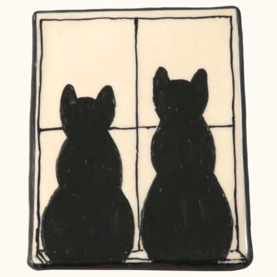 Two Cats in Window Handmade Tray