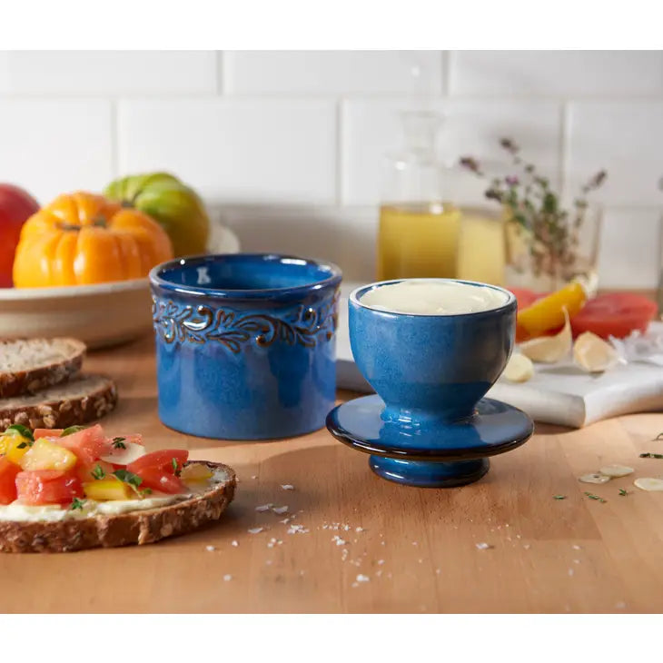 Antique Butter Bell Crock - Denim Blue
