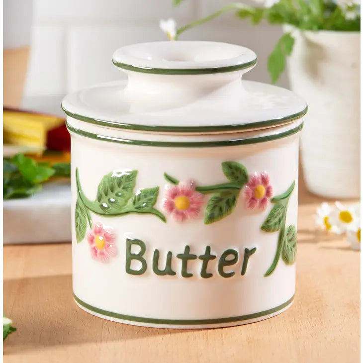 The Original Hand Painted Raised Floral Butter Bell Crock