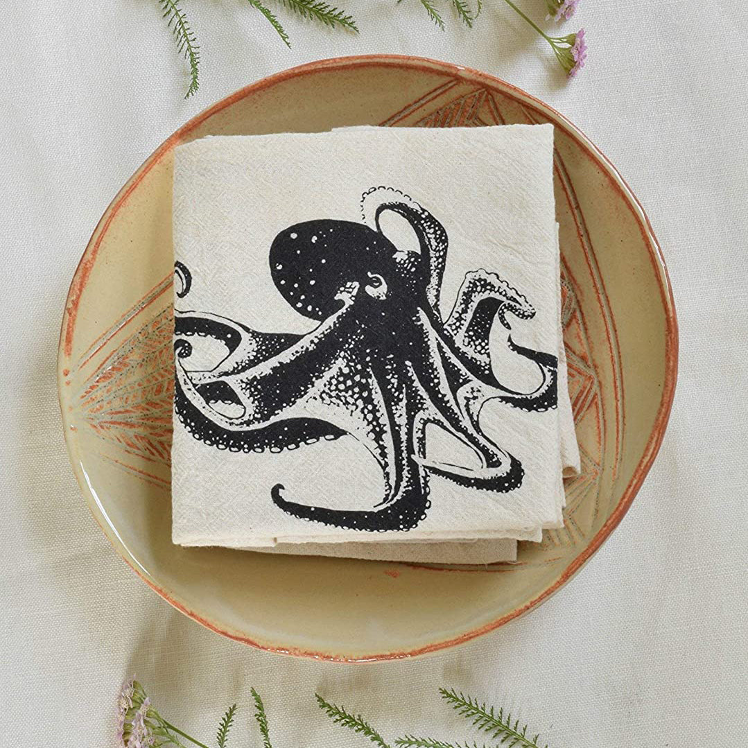 Set of 4 Organic Octopus Cloth Napkins