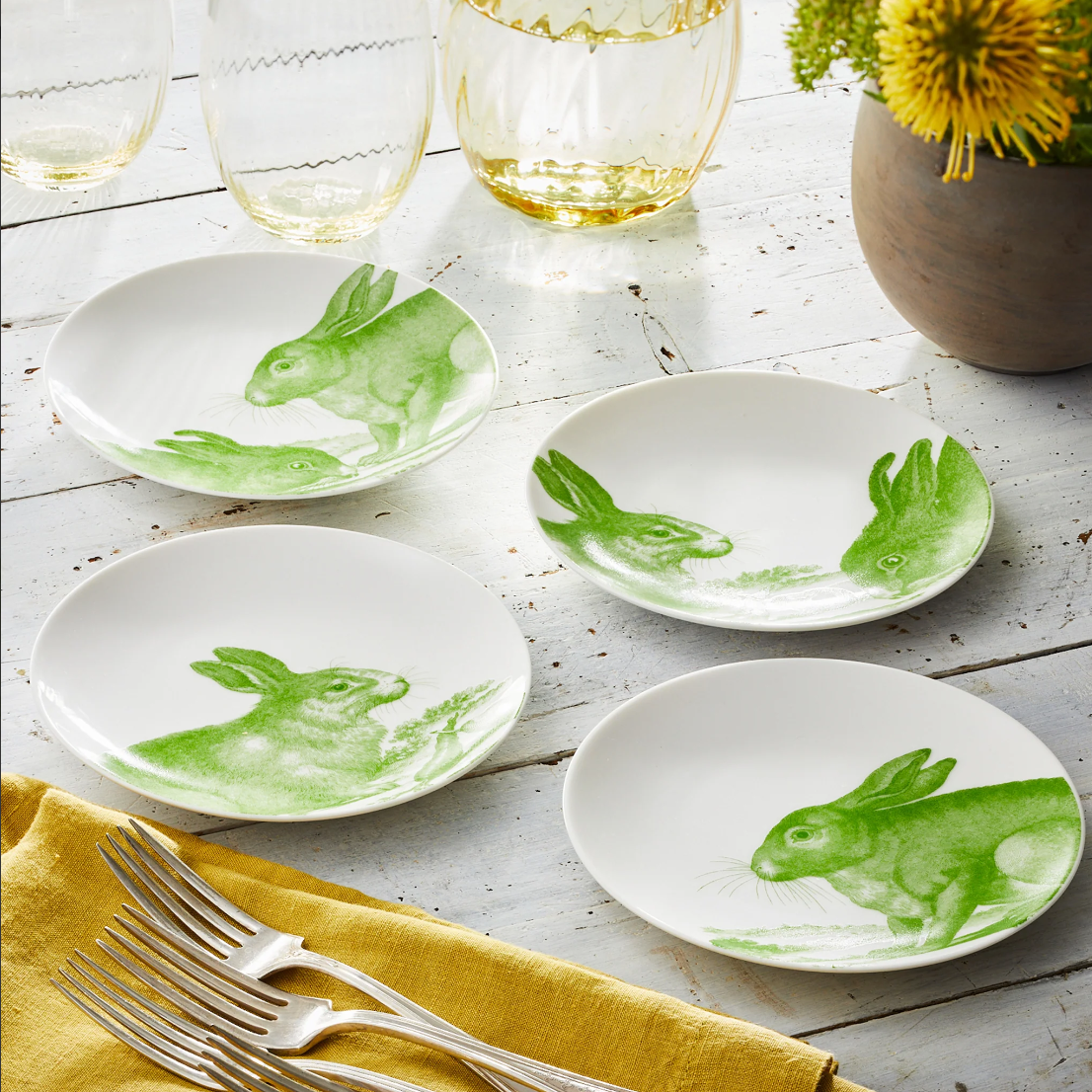 Green Bunnies Small Plates, Set of 4