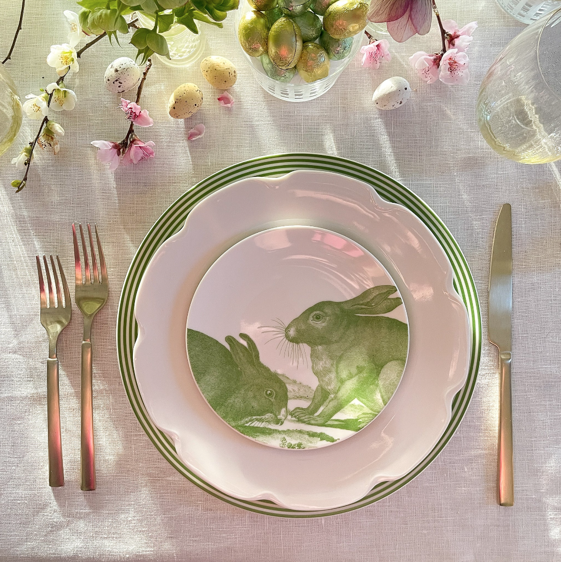 Green Bunnies Canape' Plates Set (4)