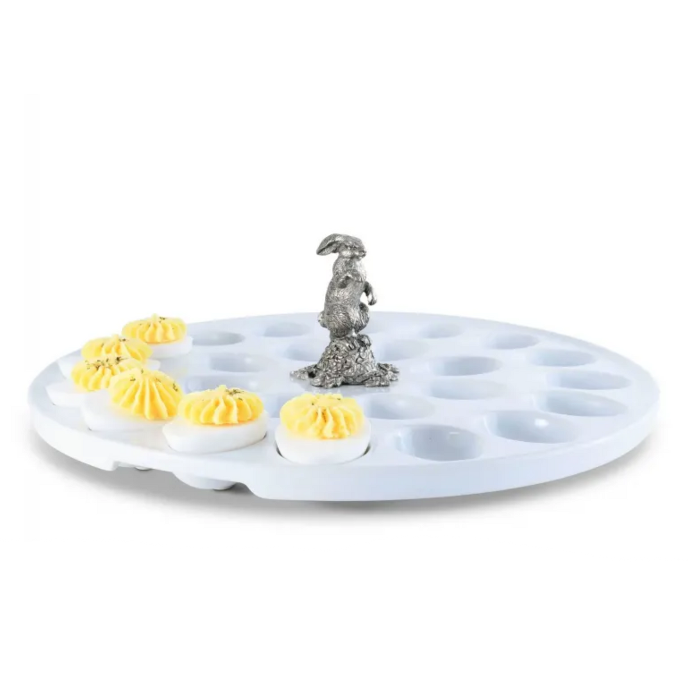 Deviled Egg Tray with Pewter Standing Rabbit