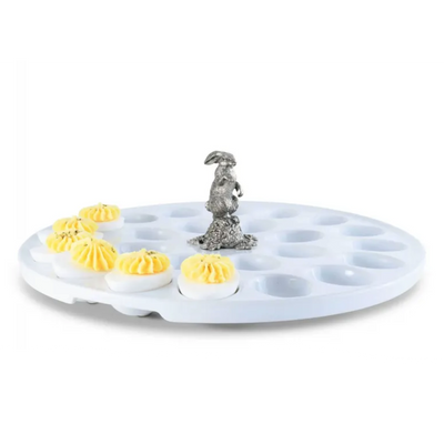 Deviled Egg Tray with Pewter Standing Rabbit