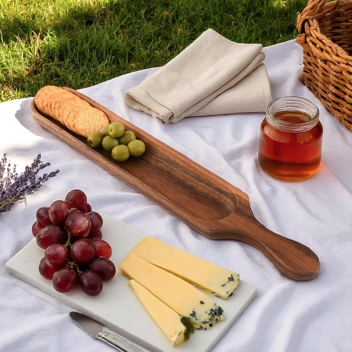 Wood Cracker Tray with Handle