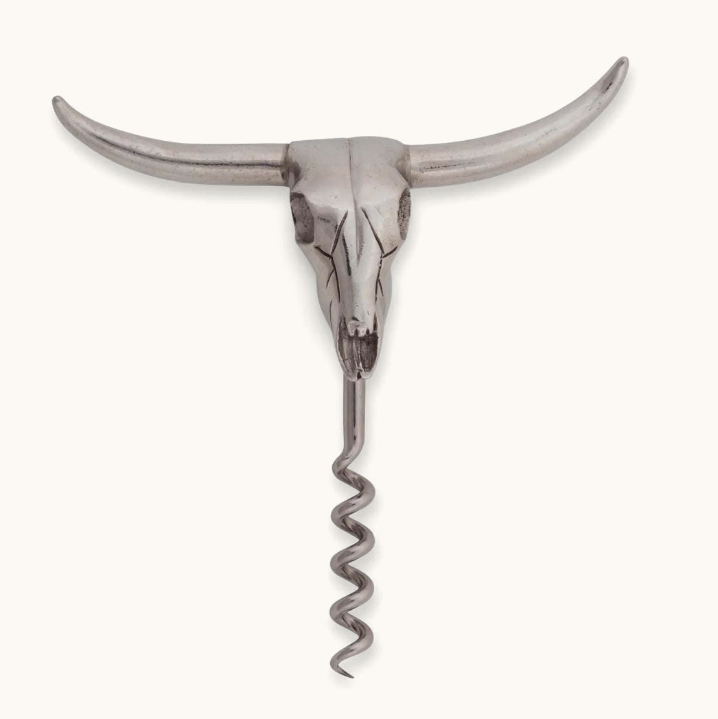 Cow Skull Wine Pull Pewter