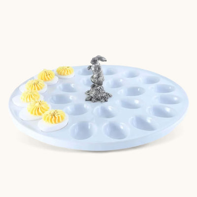 Deviled Egg Tray with Pewter Standing Rabbit