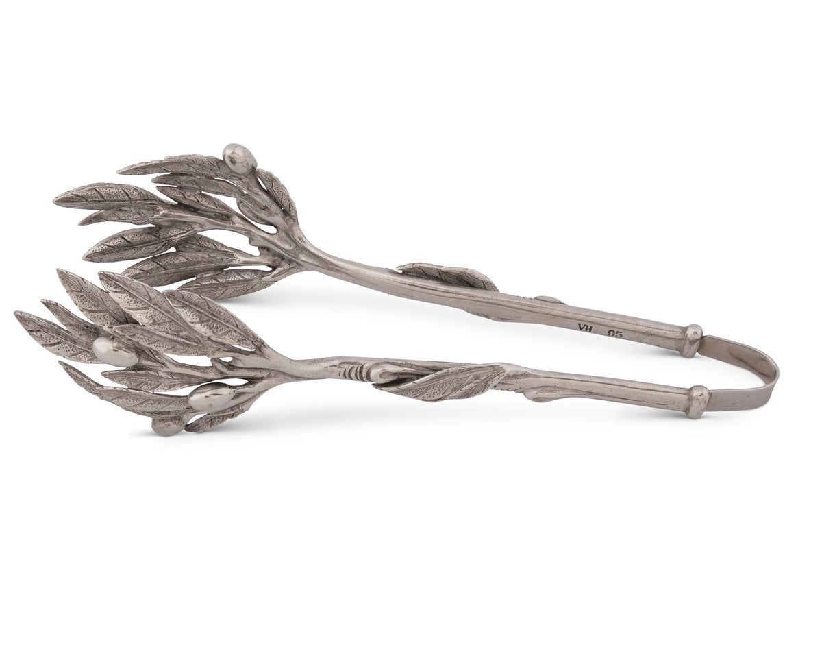 Pewter Olive Pattern Ice / Bread Tongs