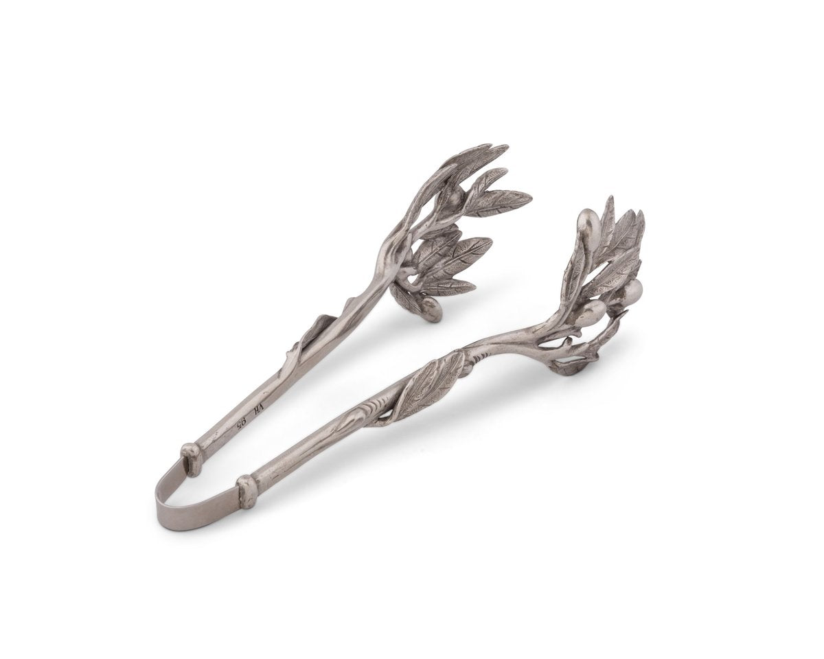 Pewter Olive Pattern Ice / Bread Tongs