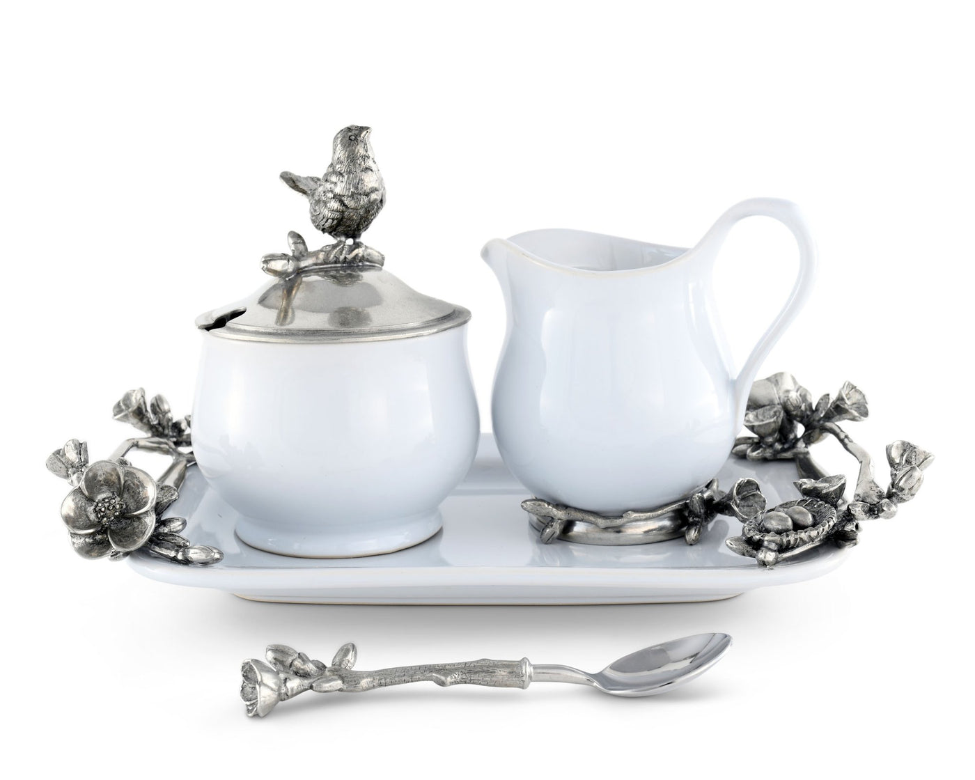 Stoneware Creamer Set - Pewter Song Bird