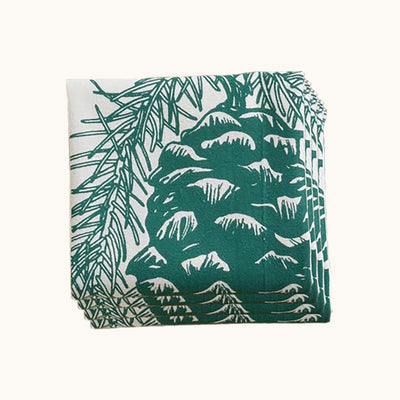 Set of 4 Organic Pine Cone Cloth Napkins (Dark Green)