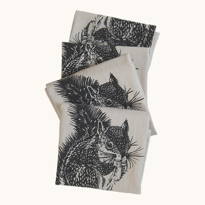Set of 4 Organic Squirrel Cloth Napkins (Black)