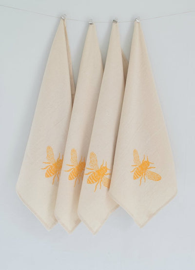 Set of 4 Organic Honeybee Cloth Napkins
