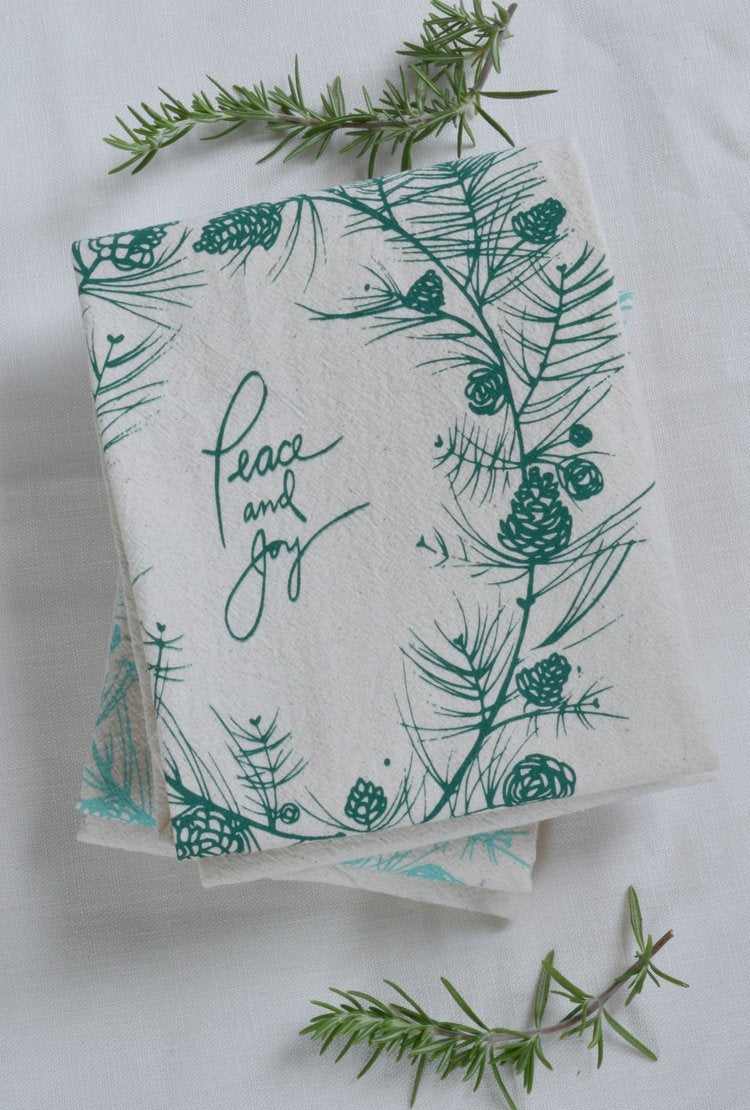 Organic Peace and Joy Tea Towel (Green)