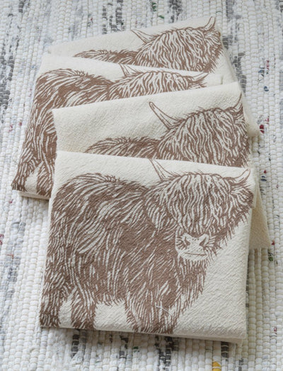 Set of 4 Organic Scottish Highland Cow Cloth Napkins
