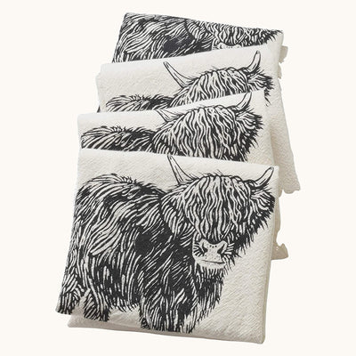 Set of 4 Highland Cow Cloth Napkins