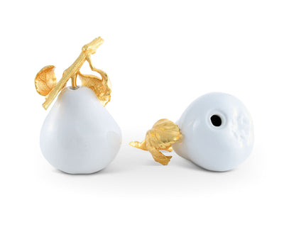 Porcelain Pear Salt And Pepper With Gold Leaf