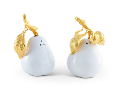 Porcelain Pear Salt And Pepper With Gold Leaf