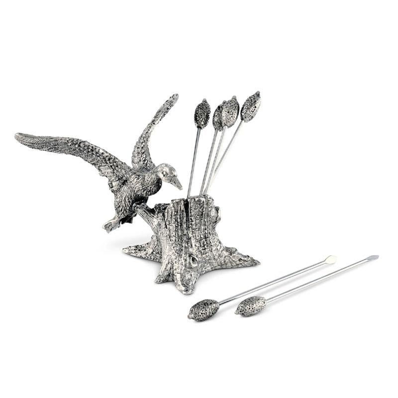 Pewter Mallard Duck Cheese Pick Set