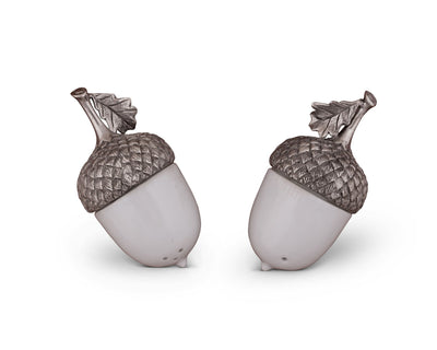 Porcelain Acorn Salt And Pepper With Pewter Leaf