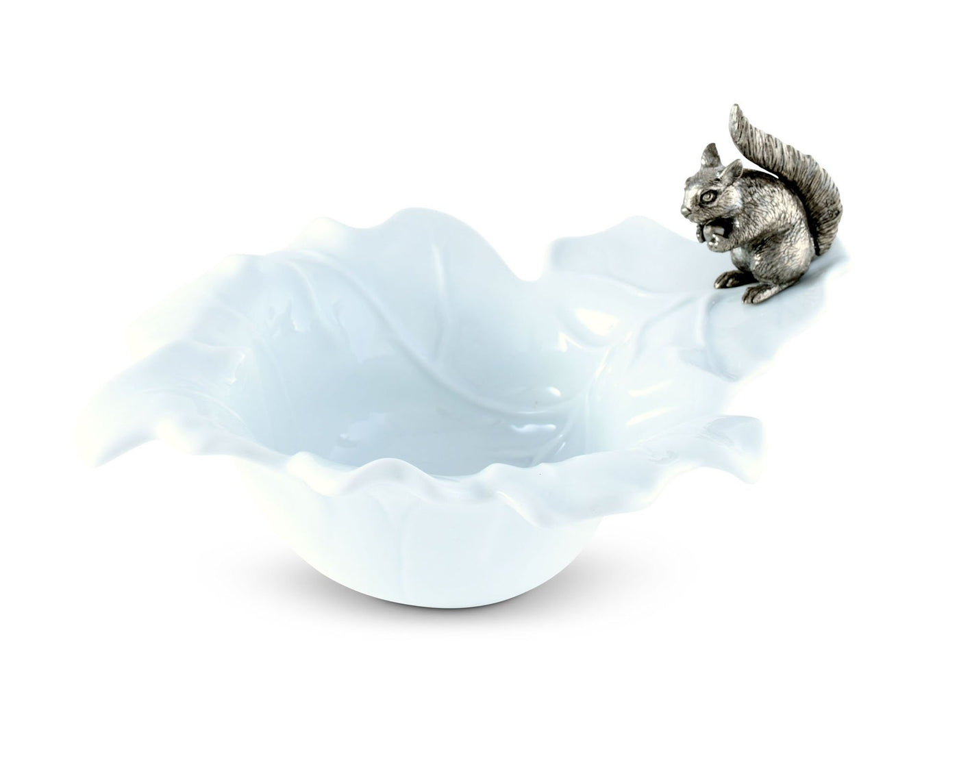 Fine Porcelain Leaf Bowl With Pewter Squirrel