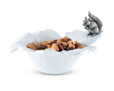 Fine Porcelain Leaf Bowl With Pewter Squirrel